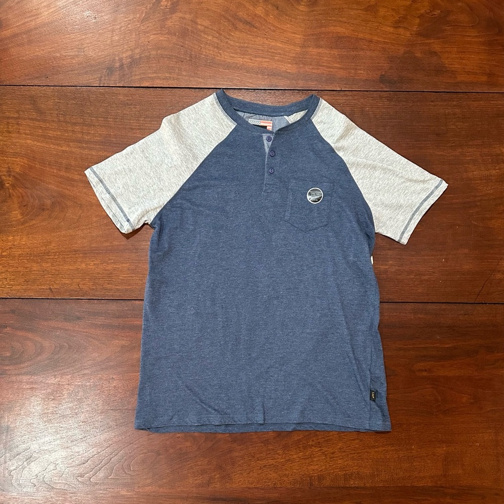 Lee Premium Short Sleeve Shirt Men's Size L Blue w/Gray Sleeves